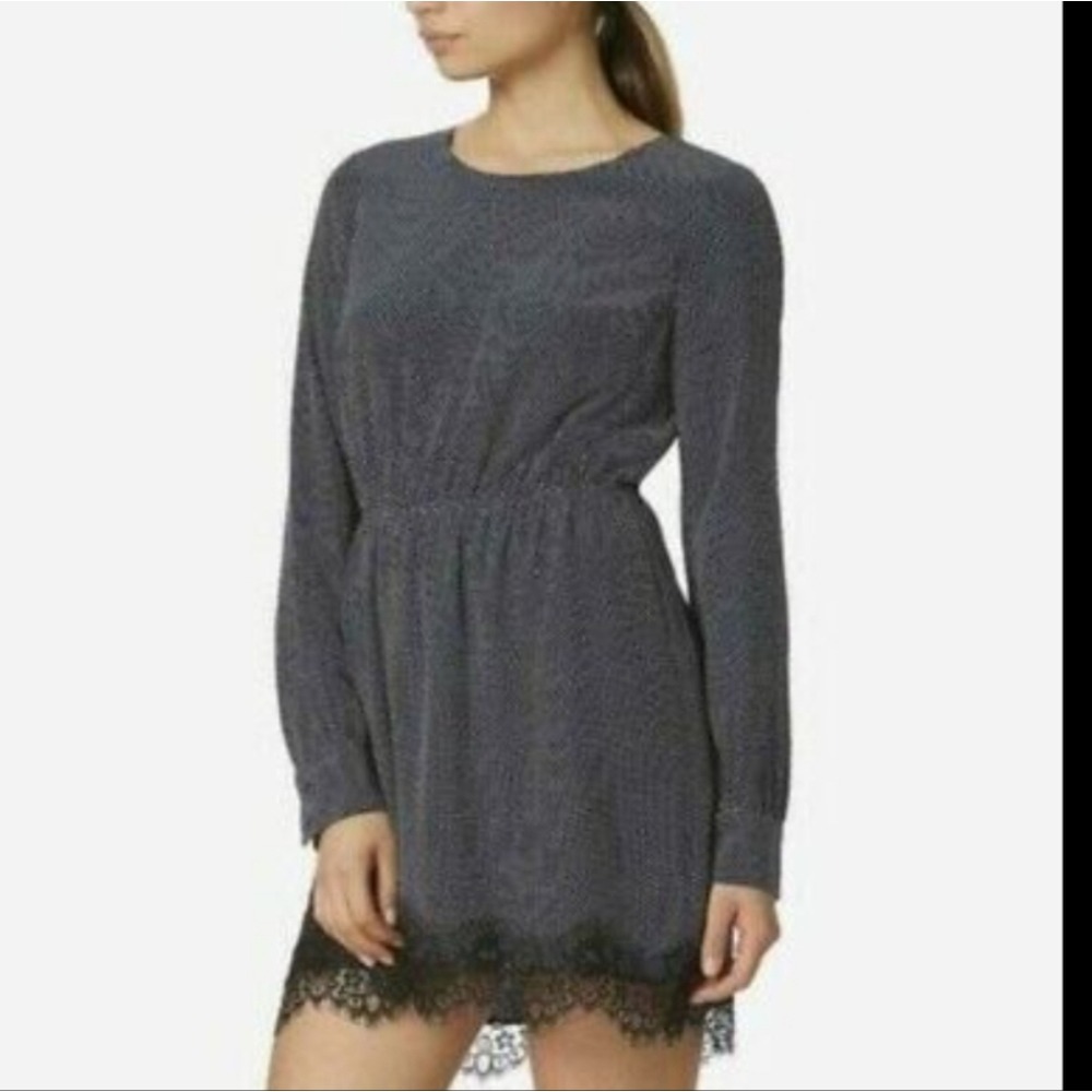Avec Les Filles Romantic Girly Dainty Polka Dot Lace Trim Long Sleeve Dress XL
